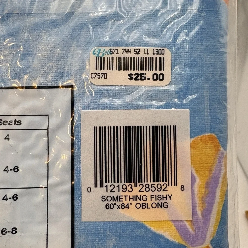 Vintage Fish Vinyl Tablecloth‎ 60x84 Oblong Flannel Back Coastal NOS